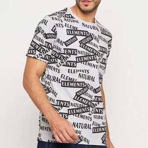 T-shirt à manches courtes pour homme, col rond, coupe classique, en jersey de coton, imprimé avec des éléments naturels personnalisés, motif de lettres blanches - Product Image 2