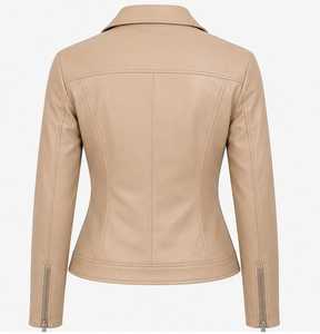 Chaqueta de Motociclista de Cuero de Primera Calidad para Mujer, Manga Larga, Cierre de Cremallera, Cuello Camisero, Estilo Otoñal - Product Image 6