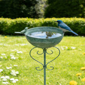 Bain d'oiseaux classique en métal pour jardin, patio, design élégant, base robuste, attirant les oiseaux, avec bassin de rétention d'eau. - Product Image 6