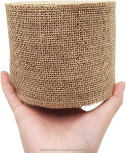 4" (10CM) <b>Eco</b>-<b>Friendly</b> Natural Burlap Geotextile <b>Fabric</b> Roll 10 Yards Jute Ribbon for Gift Wrapping Craft Projects Wedding Home - Product Image 1