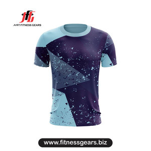 เสื้อยืดคอกลมแขนสั้นทรงเข้ารูป แห้งเร็ว สปอร์ต ผ้าถักโพลีเอสเตอร์ พิมพ์ลายแบบซับลิเมชั่น ลายเพ้นท์มือ - Product Image 3