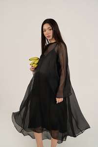 Vestidos Midi de Maternidad de Lujo Casuales y Transpirables de Organza de Seda, Cintura Holgada, Minimalistas, Manga Regular, Cuello Redondo de Seda - Product Image 5