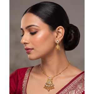 Indian Ethnic Gayatri Heritage Delicate Gold Plated Bridal Necklace & Earring Set - Product Image 1
