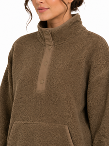 Livster Premium <b>Women's</b> <b>Teddy</b> <b>Fleece</b> Pullover Sweatshirt Sherpa Lining Half Snap High Neck Lined Design 100% Polyester Cozy - Product Image 4