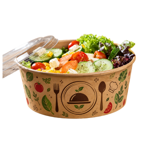 Grand bol et récipient à salade jetables en papier kraft imprimé de 1000 ml, résistants à la chaleur, avec logo personnalisé, écologiques, qualité alimentaire, commande en gros - Product Image 1