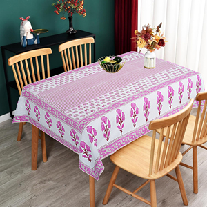 ผ้าปูโต๊ะกันน้ำแบบใช้แล้วทิ้ง ทำจากผ้าฝ้าย 100% พิมพ์ลายด้วยมือแบบอินเดียโบราณ ลายดอกไม้หลากหลาย จัดส่งโดยช่างฝีมือ - Product Image 1