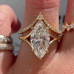 Anillo de Compromiso con Diamante Cultivado en Laboratorio de 3.02 CT, Corte Marquesa, para Mujer, Oro Sólido de 14K, Regalo de Lujo para Aniversario o Fiesta, para Enamorados - Product Image 3