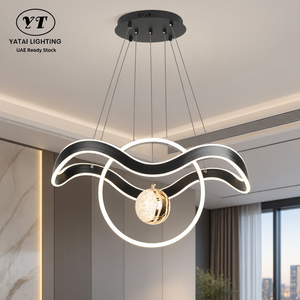 Modern Wave LED Pendant <b>Light</b> Black Metal Acrylic 105W Three Color Temperatures For <b>Dining</b> And Living Room Interiors - Product Image 1