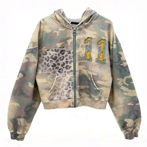 Sudadera con capucha con cremallera, lavado ácido, efecto desgastado, bordado y estampado, de alta calidad, estilo vintage, de algodón - Product Image 2