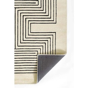 Alfombra Moderna de Diseño Geométrico, Alfombra de Lana Anudada a Mano con Líneas Negras Abstractas, Estilo Minimalista para Decoración de Sala de Estar o Dormitorio - Product Image 4