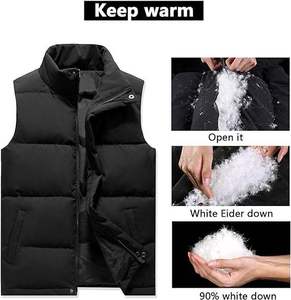 Men's Black Breathable Collarless Zipper <b>Puffer</b> <b>Vest</b> with Pockets Windproof Winter Outerwear Casual Sleeveless - Product Image 5