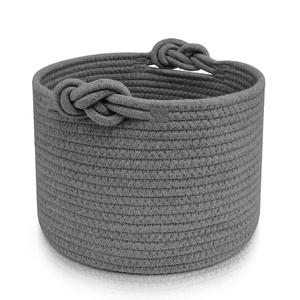 Panier de rangement rond décoratif avec poignées, lavable, gris foncé, organisateur d'étagère de placard - Product Image 1