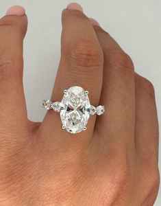 Anillo Solitario de Moissanita con Corte Ovalado de Moda para Mujer, Plata Fina 925 Original, Regalo de Cumpleaños para Parejas - Product Image 3