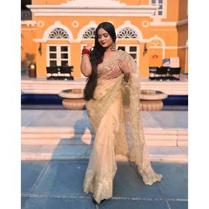 Sari para fiesta de noche con secuencia y trabajo de bordado Zari - Product Image 5