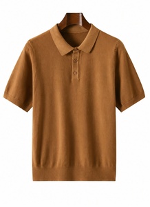 เสื้อกอล์ฟแขนสั้นผู้ชายสีน้ำเงินขาวลายจุด ผ้าถัก แต่งขอบสีเขียว 100% ผ้าฝ้าย ระบายอากาศได้ดี - Product Image 5