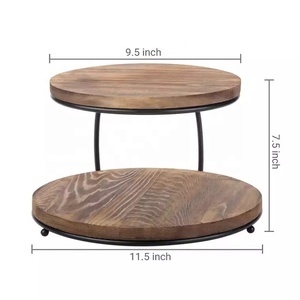 Sustainable Designed Two <b>Tier</b> Wooden <b>Cake</b> <b>Stand</b> With Metallic Frame Portable Structured Natural Wooden <b>Cake</b> <b>Stand</b> - Product Image 5