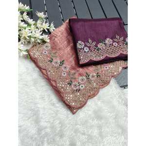 FANCY CRUSH EMBROIDERY BUTTA WORK SAREE WITH UNSTITCHED <b>BLOUSE</b> - Product Image 1