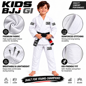 Kids BJJ Gi 100% Cotton Custom Logo Breathable Lightweight Regular Fit for <b>Boys</b> Combat Sports Training - Product Image 2