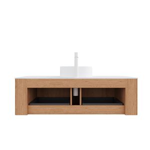 Mobile bagno sospeso DINA 48 pollici bianco con lavabo, bordi curvi e 2 cassetti, mobiletto contenitore a strisce - Product Image 4