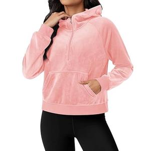 Sudadera con capucha de terciopelo para mujer, con cremallera y bolsillos canguro, transpirable, para invierno, estilo urbano, venta al por mayor, bajo MOQ, precio bajo - Product Image 4