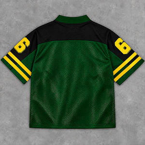 เสื้อฟุตบอลอเมริกันสีเขียวและสีเหลือง แขนสั้น พิมพ์ลายแบบซับลิเมชั่น ผ้าตาข่ายระบายอากาศ สำหรับผู้ชาย ไซส์ผู้ใหญ่ หมายเลข 66 ด้านหลัง - Product Image 5