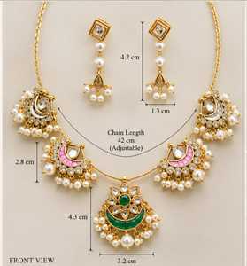 Parure de collier pendentif fleur de lune en perles plaqué or et boucles d'oreilles pendantes en strass, bijoux en laiton pour femme, cadeau de mariage - Product Image 5