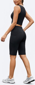 Shorts de compresión para gimnasio para mujer, leggings cortos hasta la rodilla para yoga y entrenamiento, pantalones cortos de cintura alta con control de abdomen y bolsillos laterales - Product Image 5
