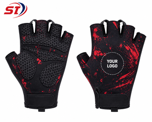Custom Print Half <b>Finger</b> Cycling Gloves Splatter Design Anti Slip Gel Pad Mountain <b>Bike</b> Gloves Wholesale OEM - Product Image 1