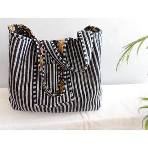 Bolso Tote Acolchado de Algodón Hecho a Mano con Estampado de Bloques, Cierre Abierto, Estilo Boho, Reutilizable, para Compras, Bolso de Hombro para Mujer, para Todas las Temporadas - Product Image 1
