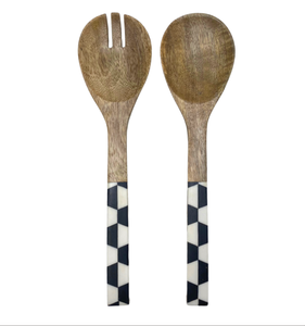 Juego de servidores de ensalada de madera de mango a precio asequible con mango esmaltado, juego de cucharas para ensalada para la mesa del comedor en el hogar o hotel. - Product Image 4