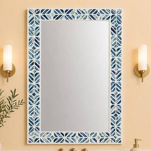Handmade <b>Rectangle</b> <b>Mirror</b> With Blue White Bone Inlay Chevron Frame Decorative <b>Wall</b> <b>Mirror</b> For Bathroom Mediterranean Style - Product Image 6