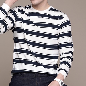 Custom Engineered Stripe <b>Long</b> Sleeve <b>T</b>-<b>Shirt</b> <b>Men</b> Feeder Stripe Cotton OEM Wholesale BD - Product Image 5