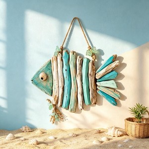 Arte de Pared de Madera Hecho a Mano con Forma de Pez, Decoración Costera, Escultura de Madera Flotante Iluminada, Adorno para Sala de Estar - Product Image 4