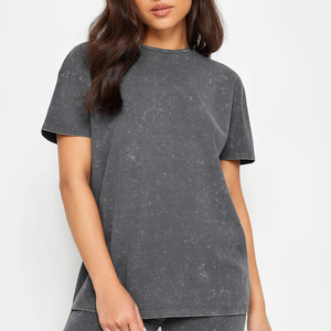 Camiseta de manga corta con efecto acid wash para mujer, color gris, talla grande, cuello redondo, hecha de algodón, ropa casual, camiseta para mujer adulta. - Product Image 4