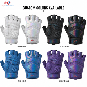 Half Finger Cycling Gloves Holographic Sheen Non-Slip Gel Pad Microfiber Hook Loop Closure Unisex Summer Wholesale OEM Custom - Product Image 3