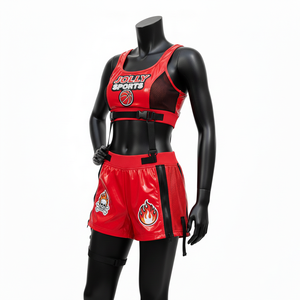 Conjunto de Bikini para Mujer, 180 GSM, Poliéster y Spandex, Brillante, Rojo y Negro, Paneles de Malla, Transferencia Térmica, Logotipo Personalizado - Product Image 4