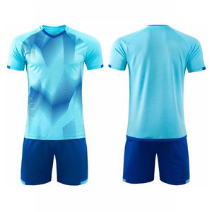 Ensemble Maillot et Short de Football Personnalisé pour Homme – Motif Vague Bleu Ciel et Marine – Impression Numérique Séchage Rapide 100% Coton - Product Image 1