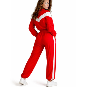 Conjunto Deportivo para Mujer al por Mayor, con Rayas Rojas en Contraste, Chaqueta Cortavientos con Cremallera Personalizada y Pantalones Jogger, Sudaderas con Etiqueta Privada OEM, EE. UU. - Product Image 4