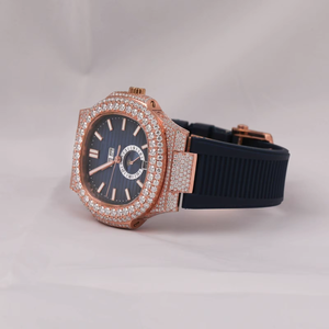 Reloj de Cuarzo Moissanite con Esfera en Tono Oro Rosa, Visualización de Fecha, Correa de Acero Inoxidable, Bisel de Cristal, Reloj de Pulsera Casual de Negocios - Product Image 5
