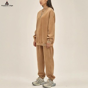 Personaliza tu diseño: Conjunto de sudadera y joggers holgados de algodón para mujer, estilo vintage, con efecto lavado ácido, sudaderas de cuello redondo y pantalones de chándal. - Product Image 5