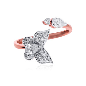 Luxury Rose Gold Butterfly Open <b>Ring</b> with Pear Cut Lab Grown Diamond Pave Butterfly <b>Adjustable</b> Women's Fashion Jewelry - Product Image 3
