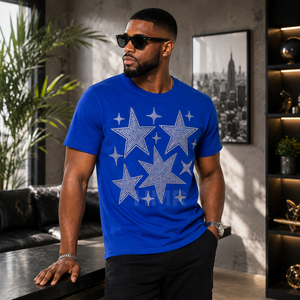 HMR Brotherhood Men's Designer Blue Rhinestone <b>Star</b> Graphic T <b>Shirt</b> Premium Streetwear Short Sleeve Tee - Product Image 3