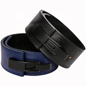 Ceinture de musculation en cuir réglable avec soutien lombaire pour l'entraînement en force, unisexe, noire et bleue, fermeture à boucle - Product Image 1