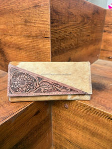 ใหม่จริงมือTooledดอกไม้พิมพ์Cowhideขนสัตว์หนังToteกระเป๋าใหม่สไตล์ตะวันตกTooledขนสัตว์หนังคลัทช์Comboชุด - Product Image 4