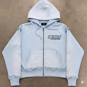 บริการ OEM เสื้อฮู้ดดี้ขายดี ผ้าเฟรนช์เทอร์รี่หนานุ่ม พิมพ์ลายโลโก้ ทรงไหล่ตก สไตล์ดิสเทรส แบบยูนิเซ็กซ์ มีซิป - Product Image 4