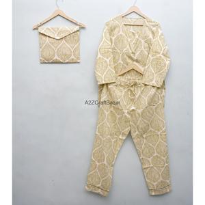 Conjuntos de pijamas hechos a mano de 2 piezas para mujer, 100% algodón, pijama de manga larga con pantalones, ropa de casa, ropa de dormir de satén para mujer - Product Image 6