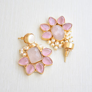 Boucles d'oreilles en laiton de style statement, boucles d'oreilles en pierre naturelle, texture laiton mat, hypoallergéniques, port sécurisé, qualité supérieure, prêtes pour le B2B - Product Image 4