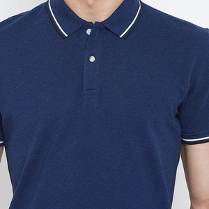 Men's <b>Navy</b> Blue Short Sleeve <b>Polo</b> <b>Shirt</b> Solid Color Cotton Pique Knitted Casual Wear with Button Design Regular Fit - Product Image 6