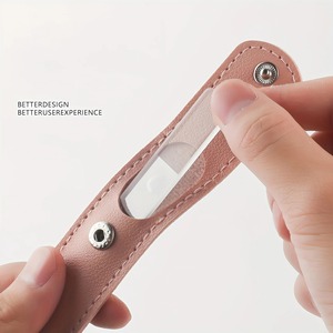 <b>Pink</b> Crystal Glass Case Mini Double-Sided 100 Grit Nail File Reusable Portable Manicure <b>Tool</b> with Snap Button Pouch - Product Image 6
