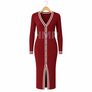 Robe cardigan à col en V et manches longues HMR Sorority Sisterhood avec fente et fermeture boutonnée, longueur complète, tenue de club sexy - Product Image 5
